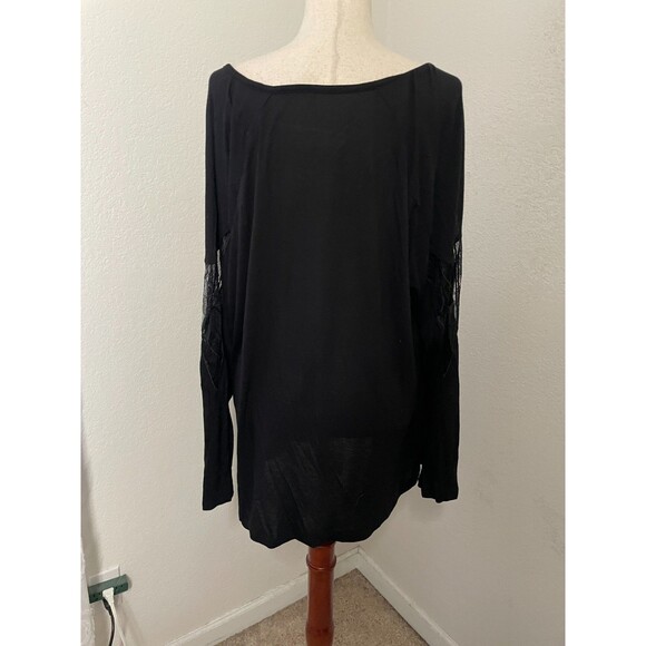 Nine West Womens Black Lace Sleeve Button Front Top Size 3X Witchy Goth Romantic - Picture 2 of 8